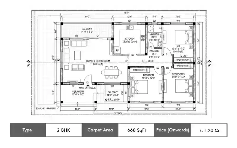 2 BHK 668 SqFt